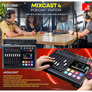 Tascam Mixcast 4 Podcast Studio Mixer Station with Built-in Recorder/USB Audio Interface